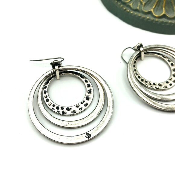 Bohemian Vintage-Style Silver-Tone Hoop Earrings With Blue Stone Accents  by Pre - Picture 5 of 6